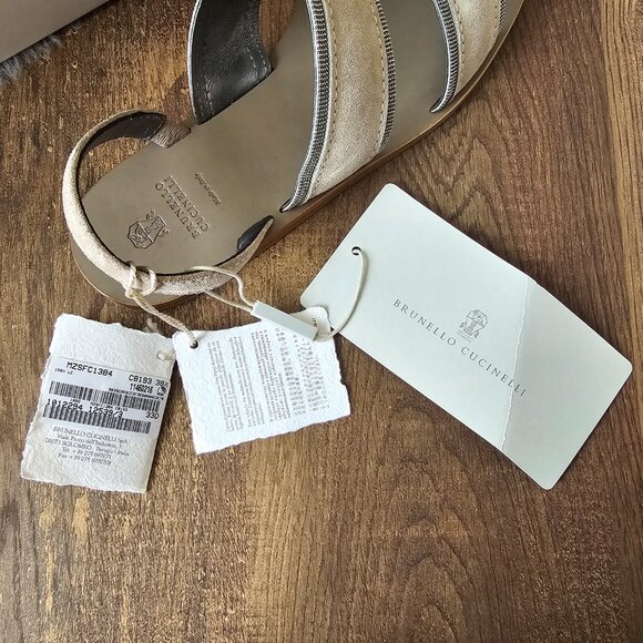 NWT!! Brunello Cucinelli Monili/Beaded Suede Sling Back Flat Sandals 7.5 - Picture 9 of 16